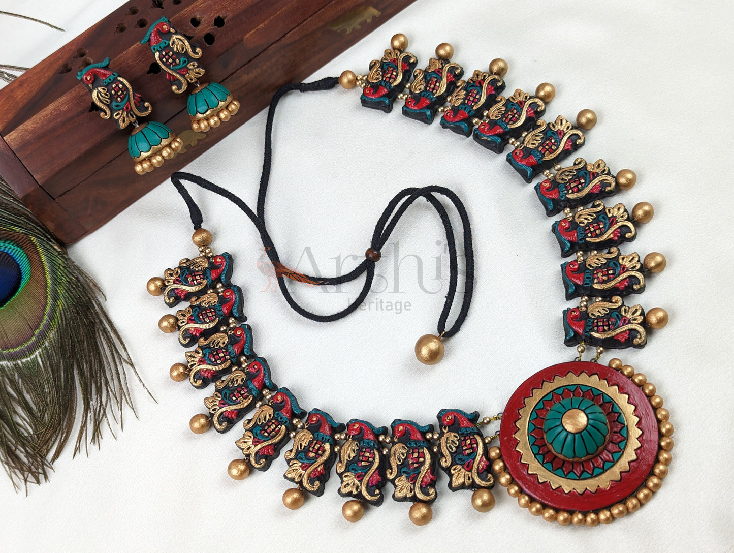 Peacock Terracotta Necklace & Earrings set