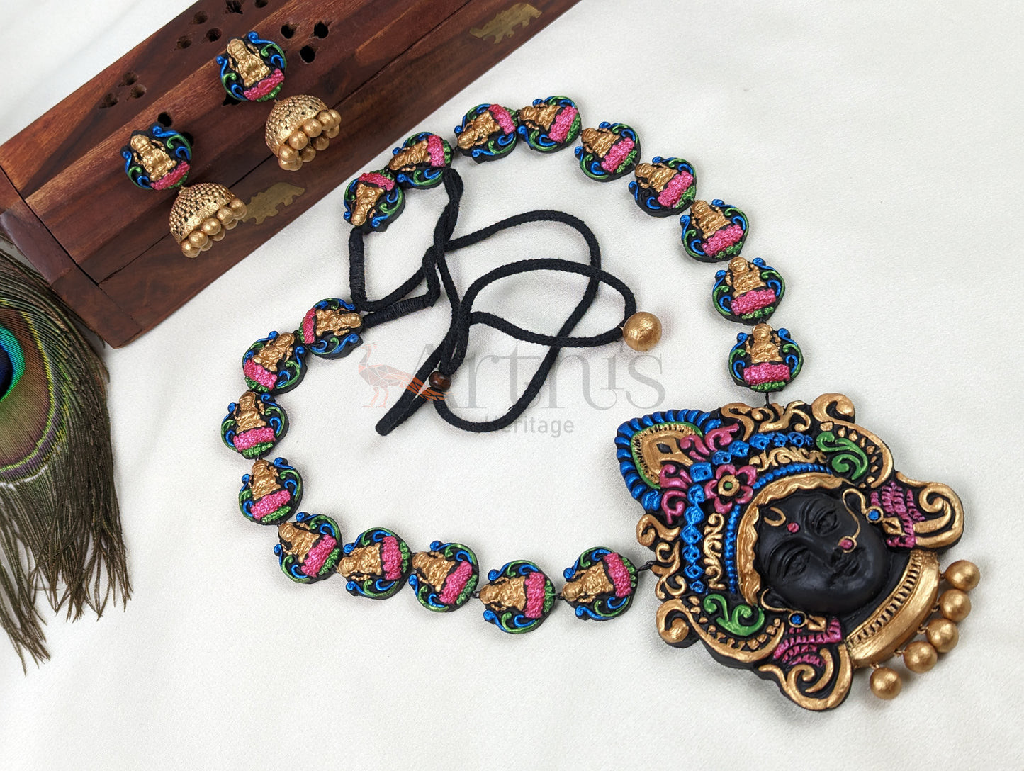 Durga Ma Terracotta Necklace & Earrings Set