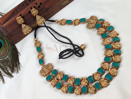 Lord Ganesha & Swan Terracotta Necklace & Earrings Set