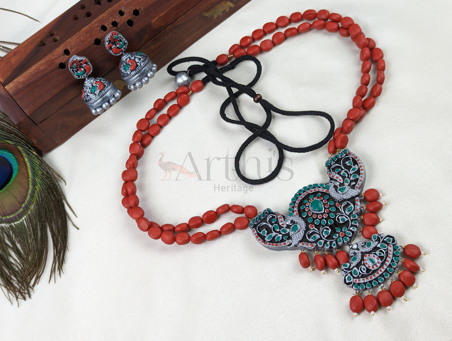 Oxidized Look Terracotta Necklace & Earrings Set