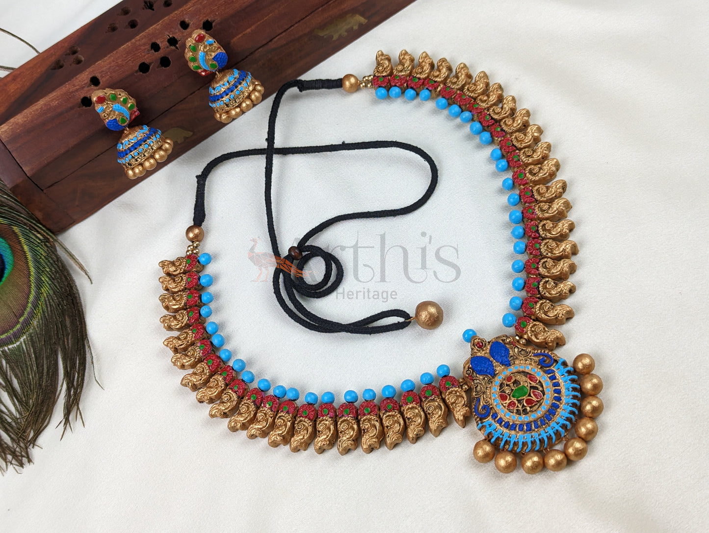 Peacock Terracotta Necklace & Earrings Set