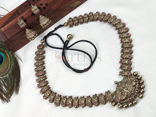 Goddess Lakshmi Motif Antique Gold Look Terracotta Necklace & Earrings Set