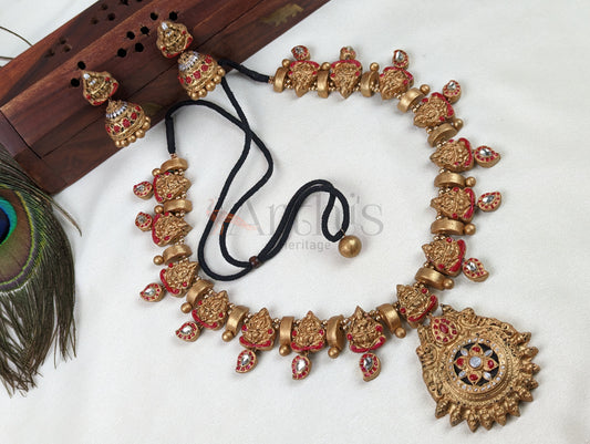 Goddess Lakshmi Terracotta Necklace & Earrings Set