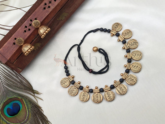 Gold Coin Design Terracotta Necklace & Earrings Set