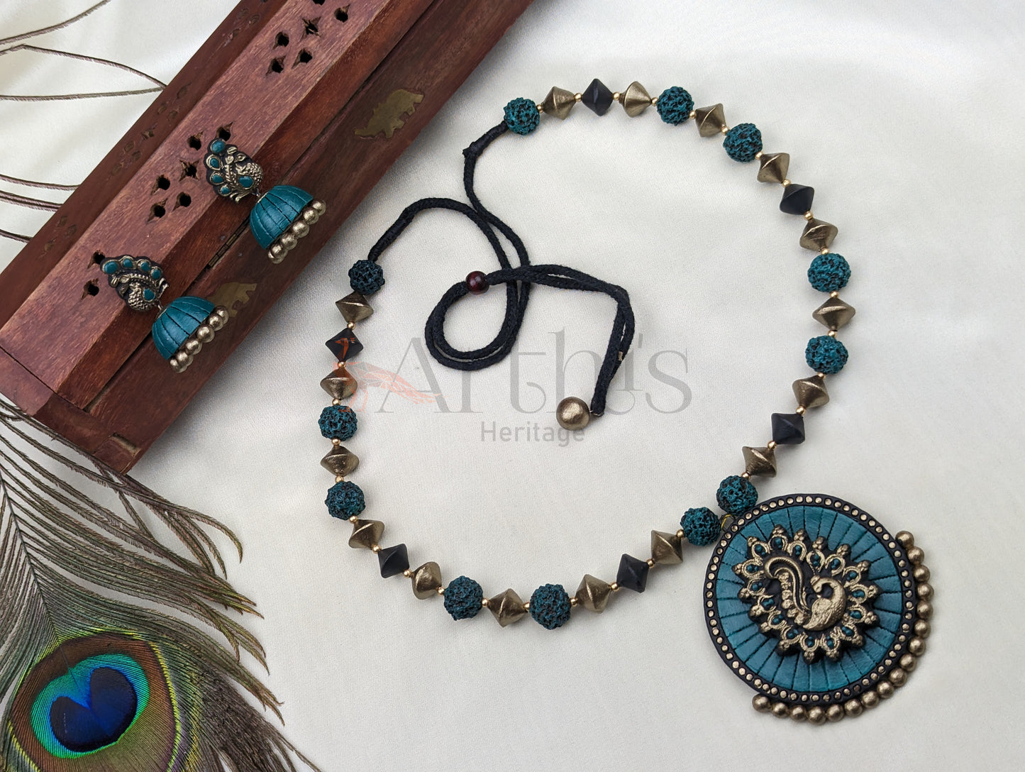 Peacock Terracotta Necklace and Earrings Set