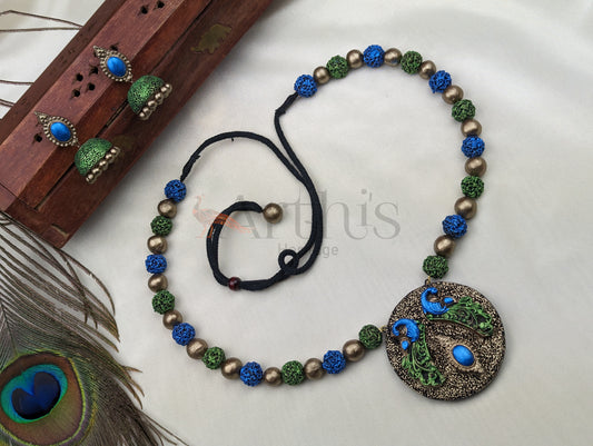 Peacock Terracotta Necklace & Earrings Set