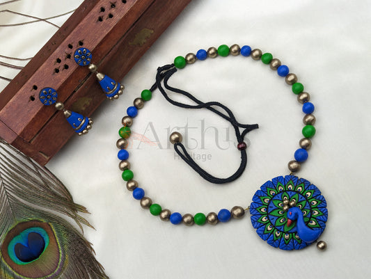 Peacock Terracotta Necklace & Earrings Set