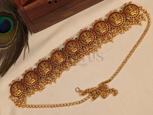 Goddess Lakshmi Motif Antique Gold Finish Hip Chain