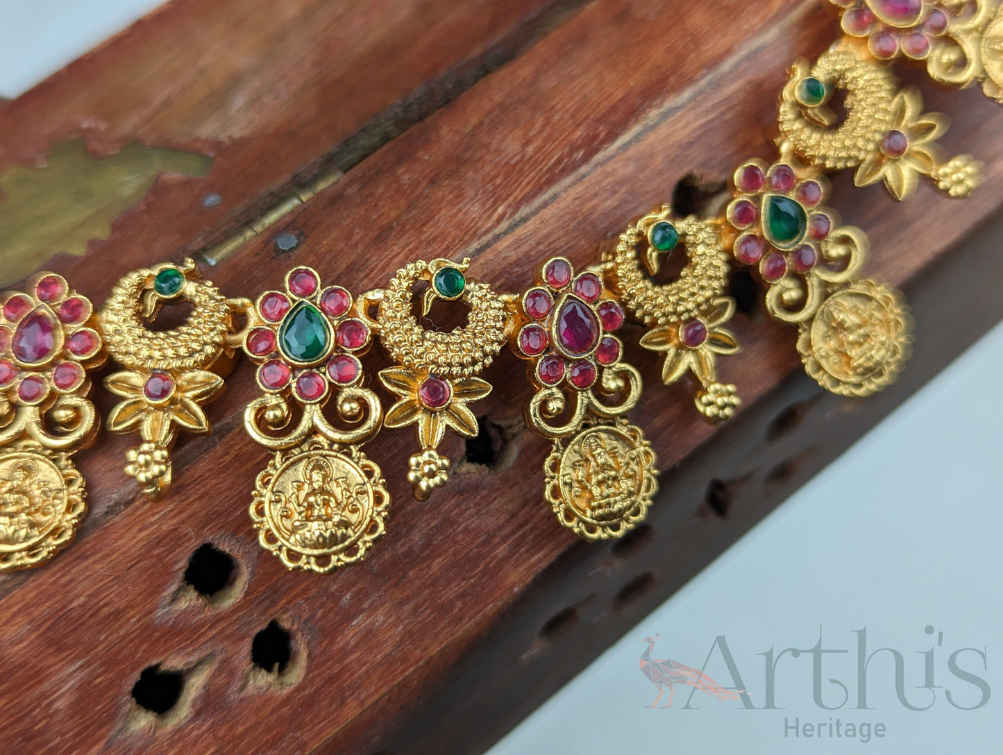 Goddess Lakshmi Motif Antique Haram Necklace and Earrings Set