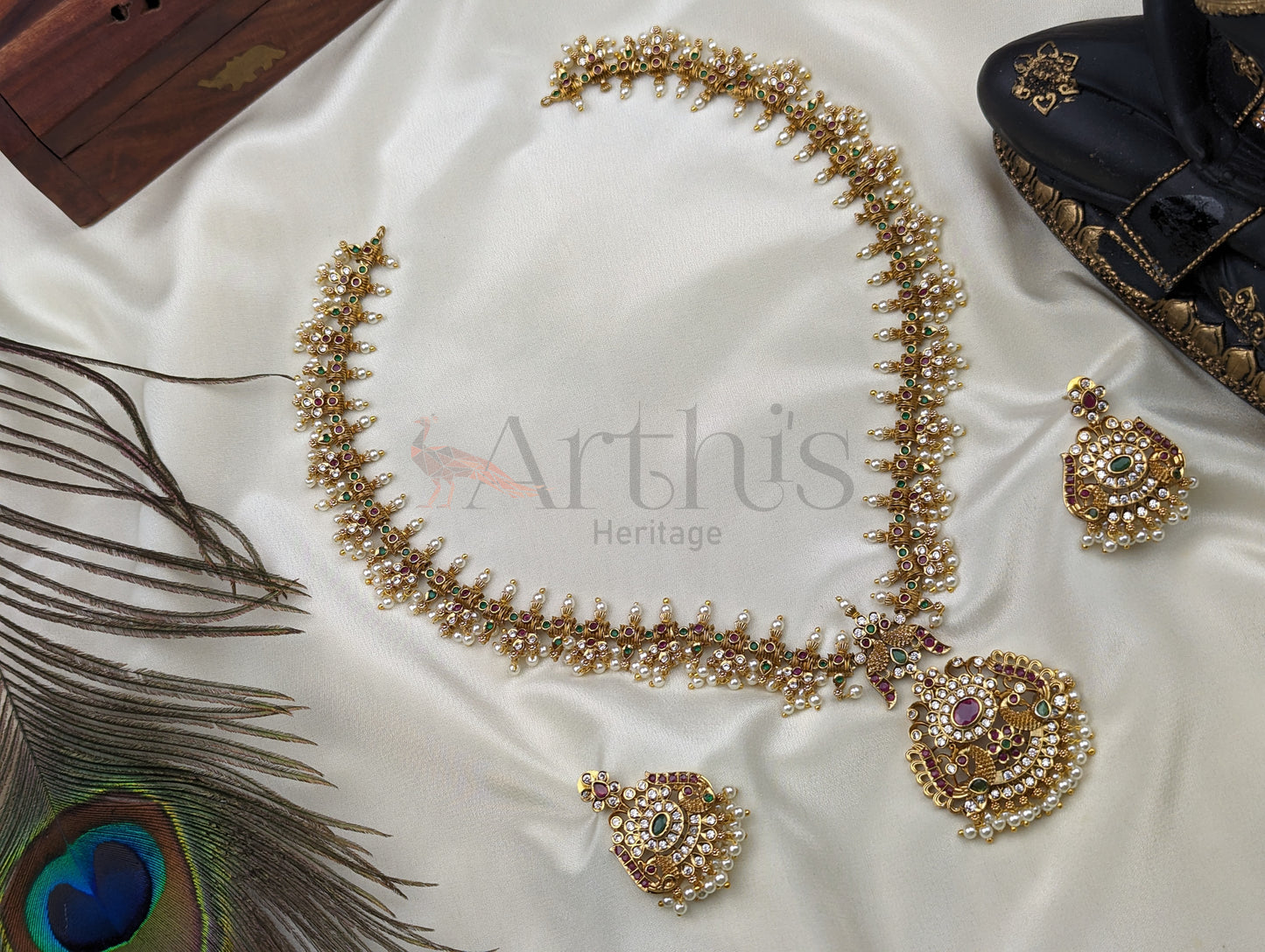 Antique Guttapusalu Haram Necklace and Earrings Set