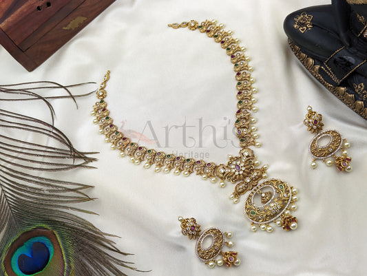 Matte Finish Chandbali Mid Haram Necklace and Earrings Set