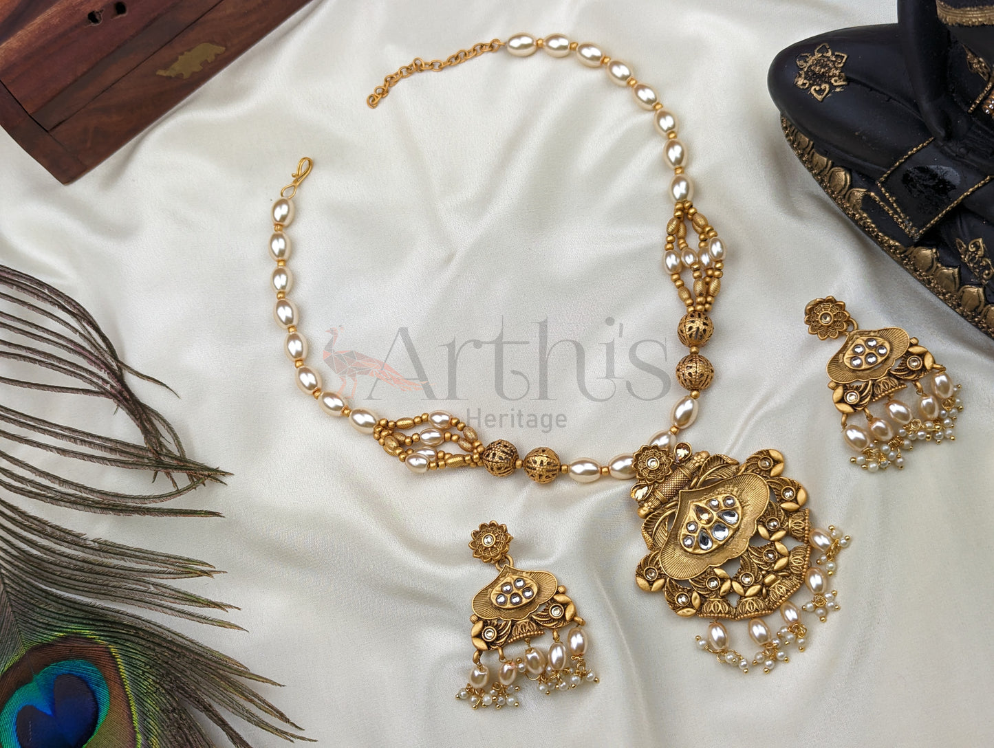 Antique Style Mid Haram Necklace and Earrings Set