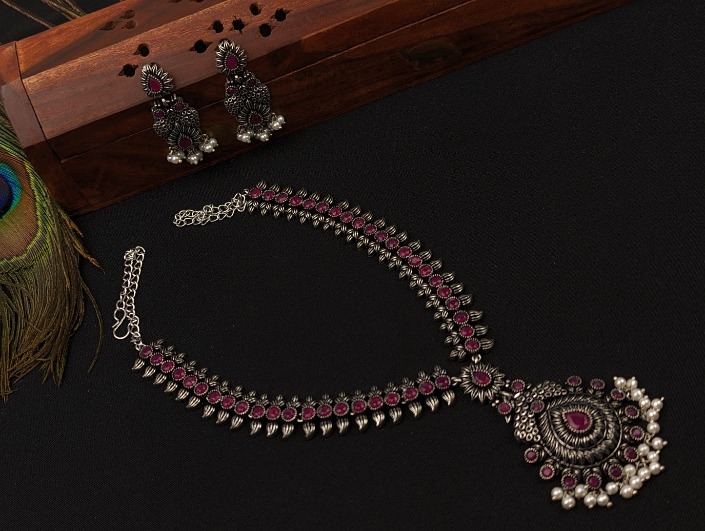 Oxidized Necklace and Earrings Set