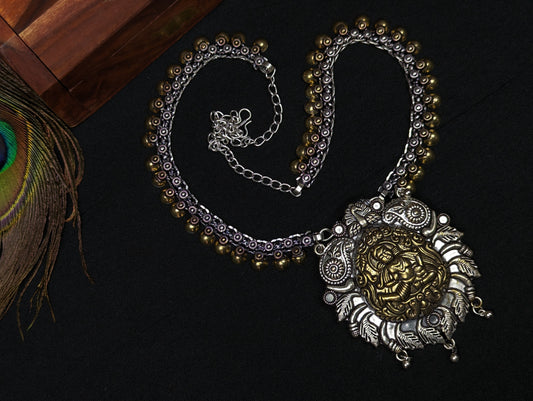 Oxidized Dual Tone Haram Necklace with God Motif