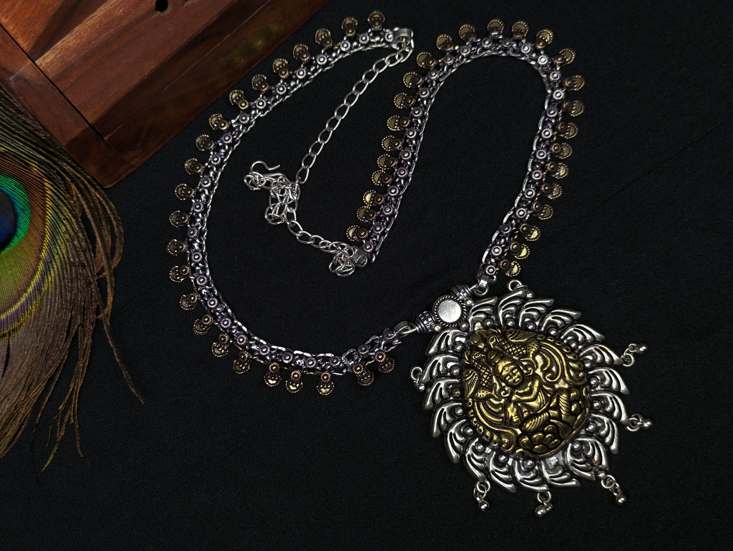 Oxidized Dual Tone Haram Necklace with God Motif