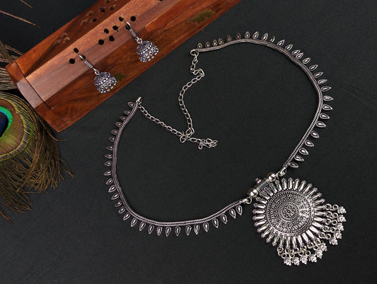 Oxidized Haram Necklace and Jhumka Earrings Set