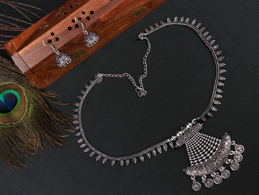 Oxidized Haram Necklace and Jhumka Earrings Set