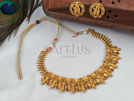 Antique Gold Finish Necklace and Earrings Set