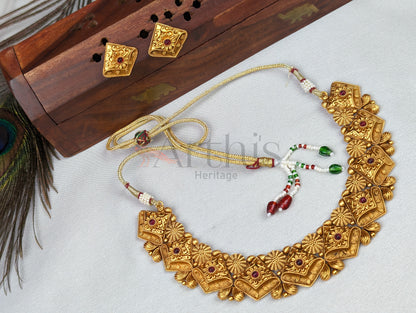 Antique Gold Finish Necklace and Earrings Set