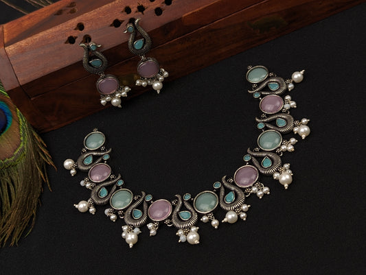 Oxidized Necklace and Earrings Set