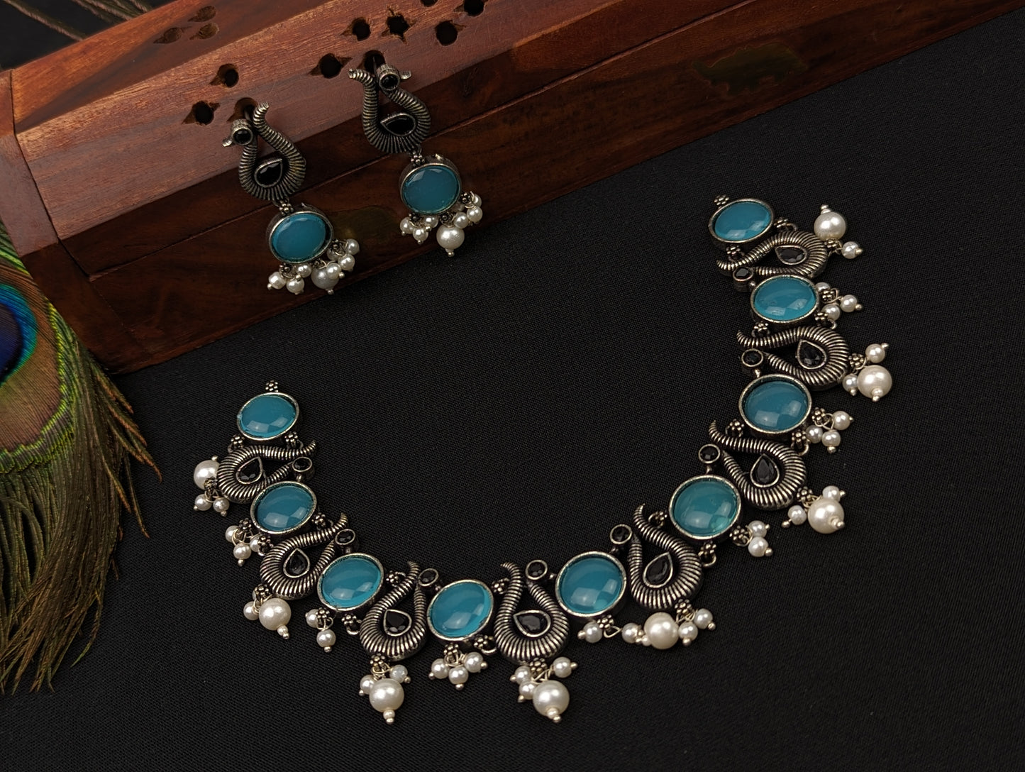 Oxidized Necklace and Earrings Set