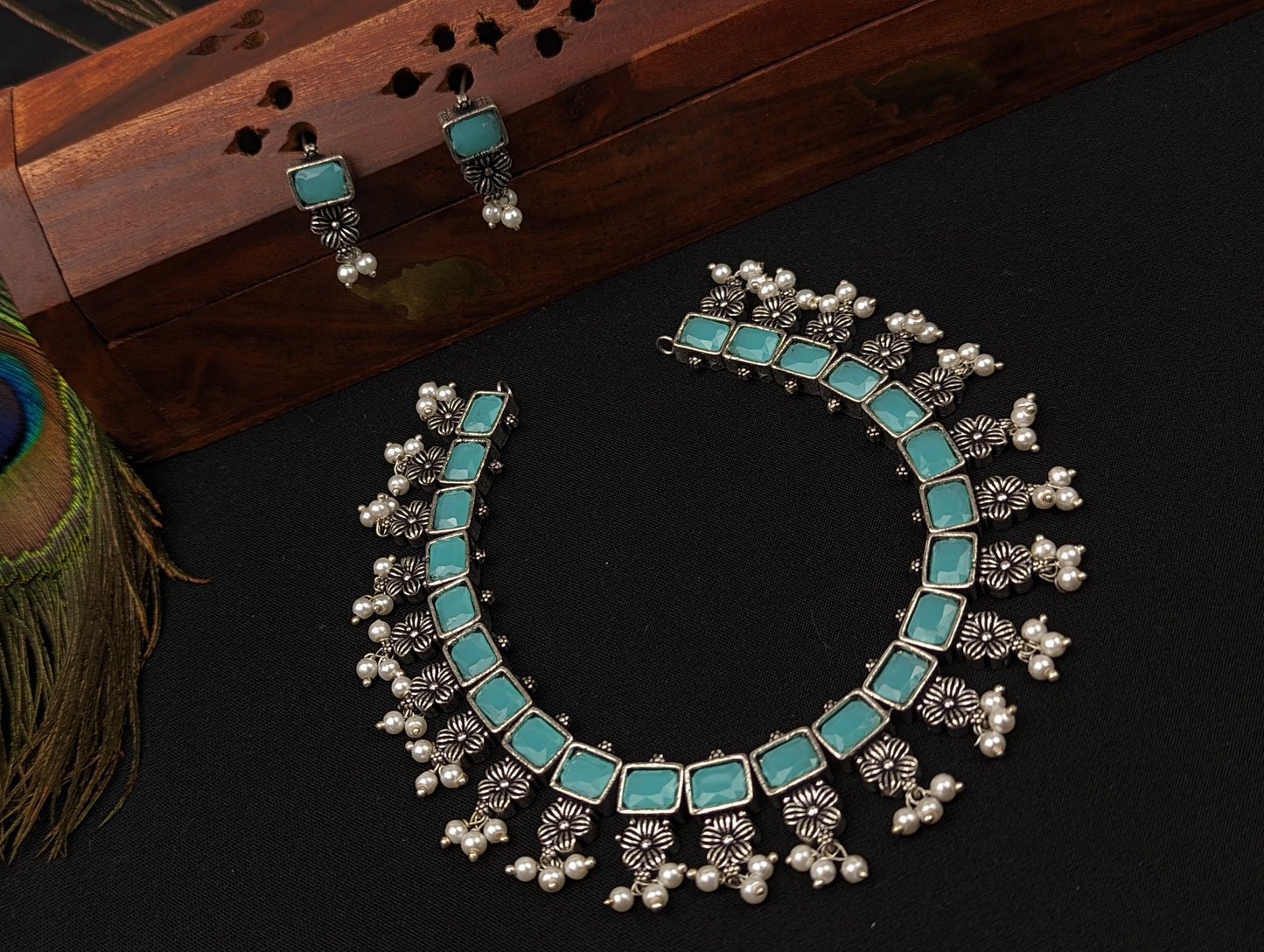 Oxidized Necklace and Earrings Set