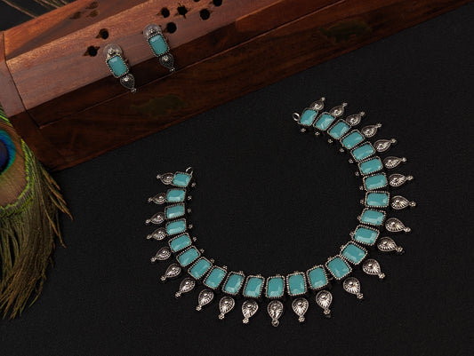 Oxidized Necklace and Earrings Set