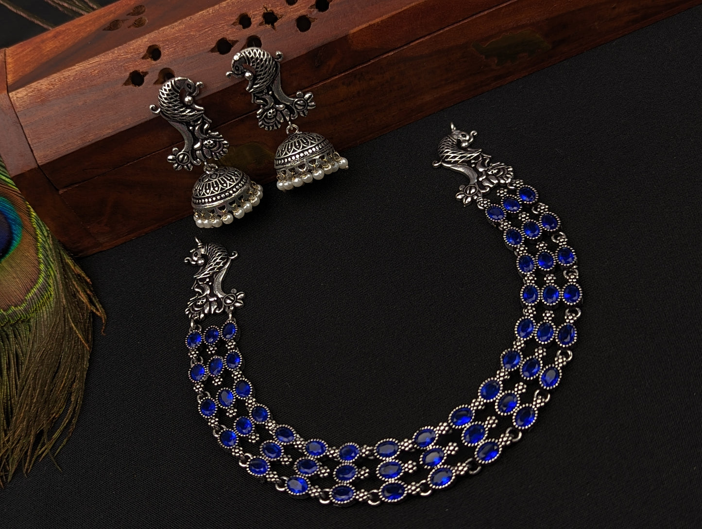 Oxidized Necklace and Jhumka Earrings Set