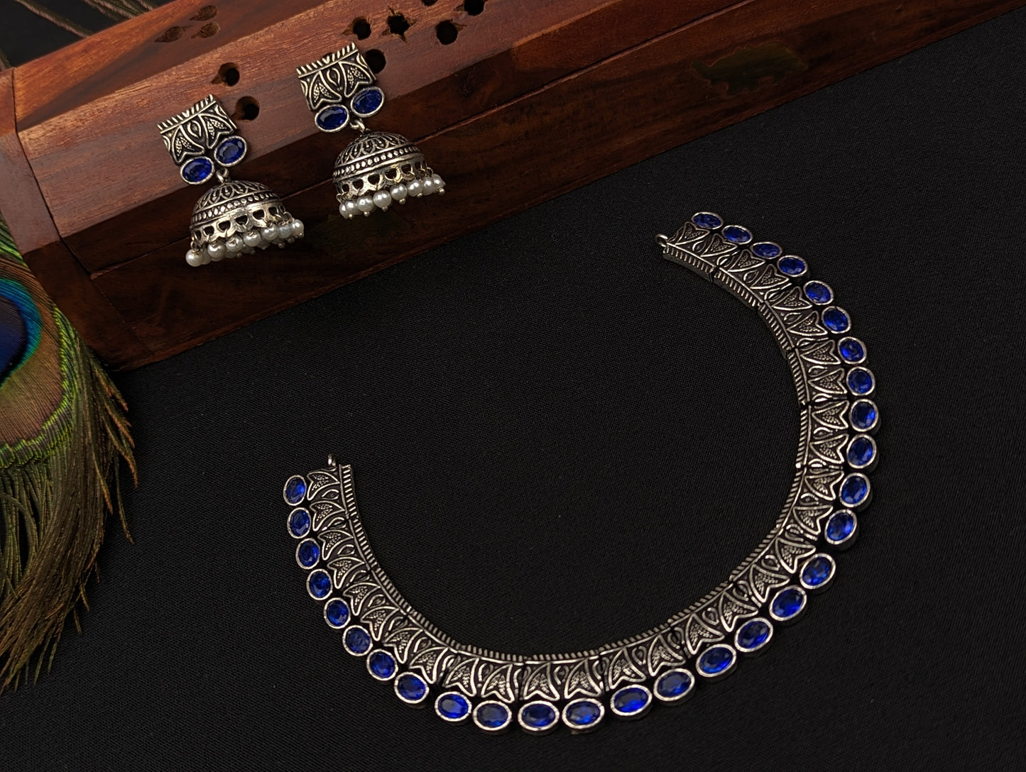 Oxidized Necklace and Jhumka Earrings Set