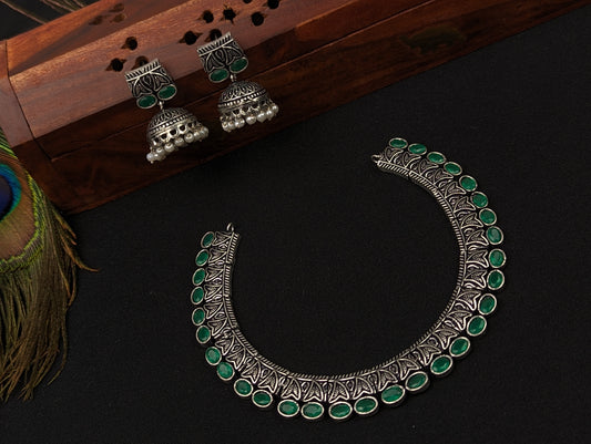 Oxidized Necklace and Jhumka Earrings Set