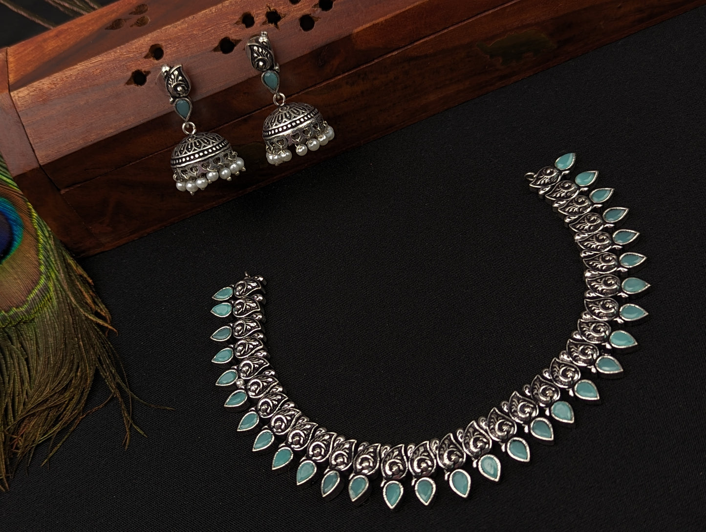 Oxidized Necklace and Jhumka Earrings Set