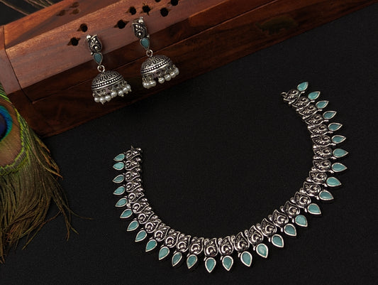 Oxidized Necklace and Jhumka Earrings Set