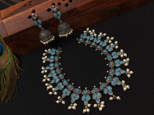 Oxidized Necklace and Jhumka Earrings Set