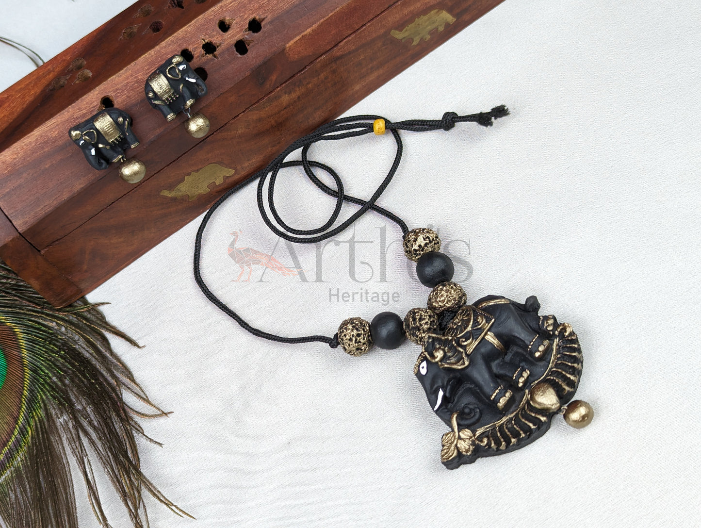 Elephant Motif Terracotta Necklace & Earrings Set