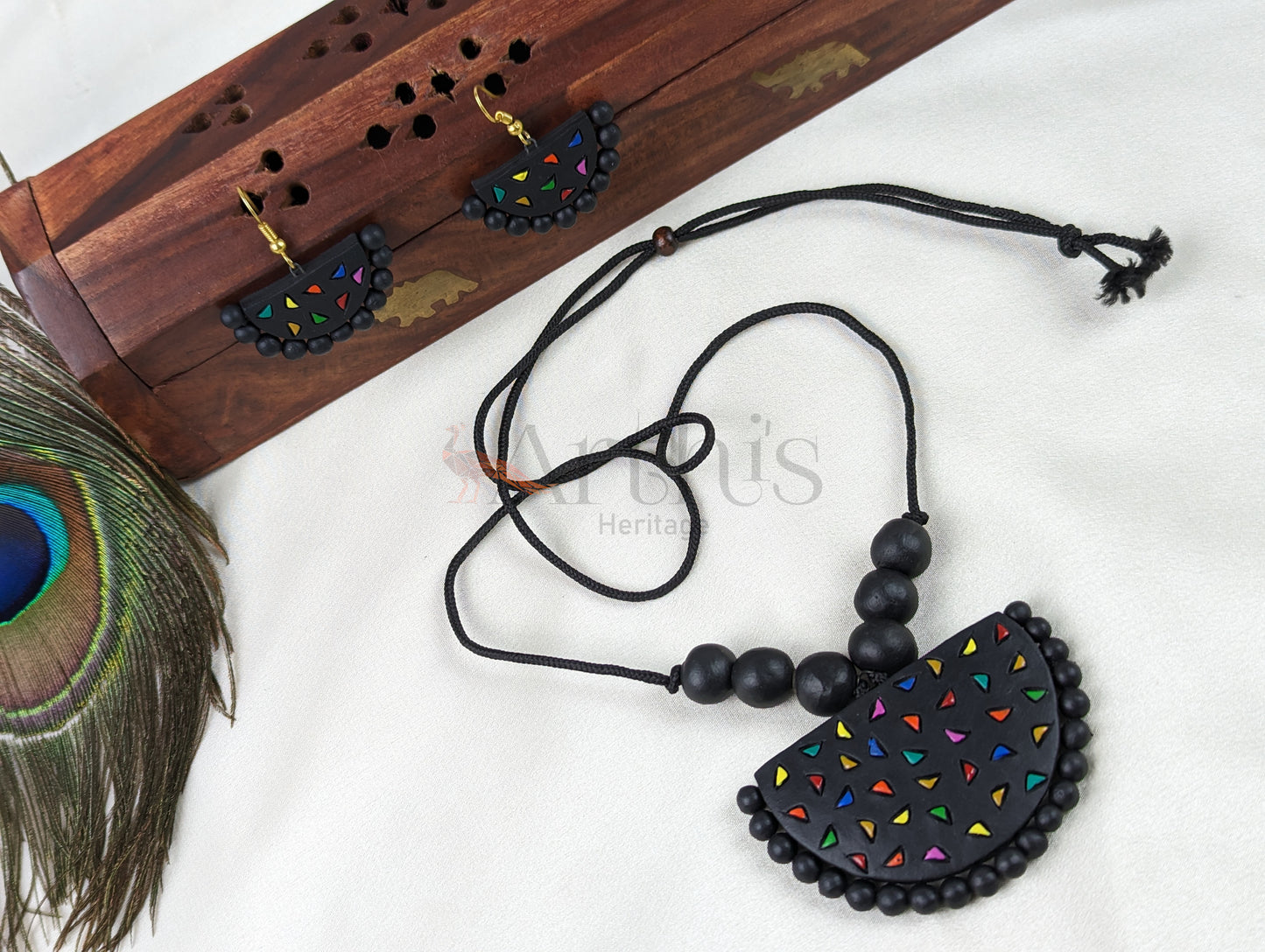 Tribal Art Design Terracotta Necklace & Earrings Set