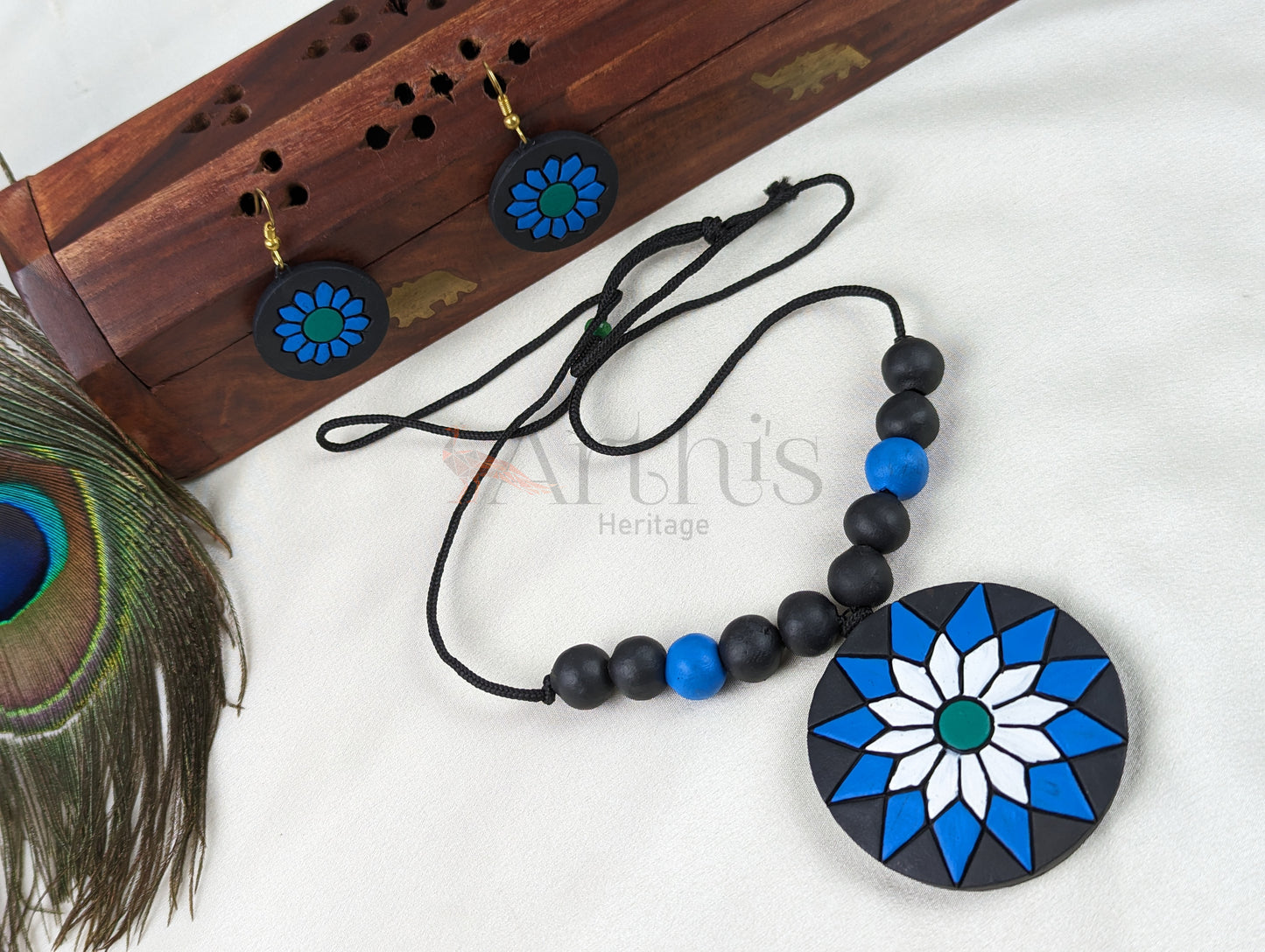 Flower Motif Terracotta Necklace & Earrings Set