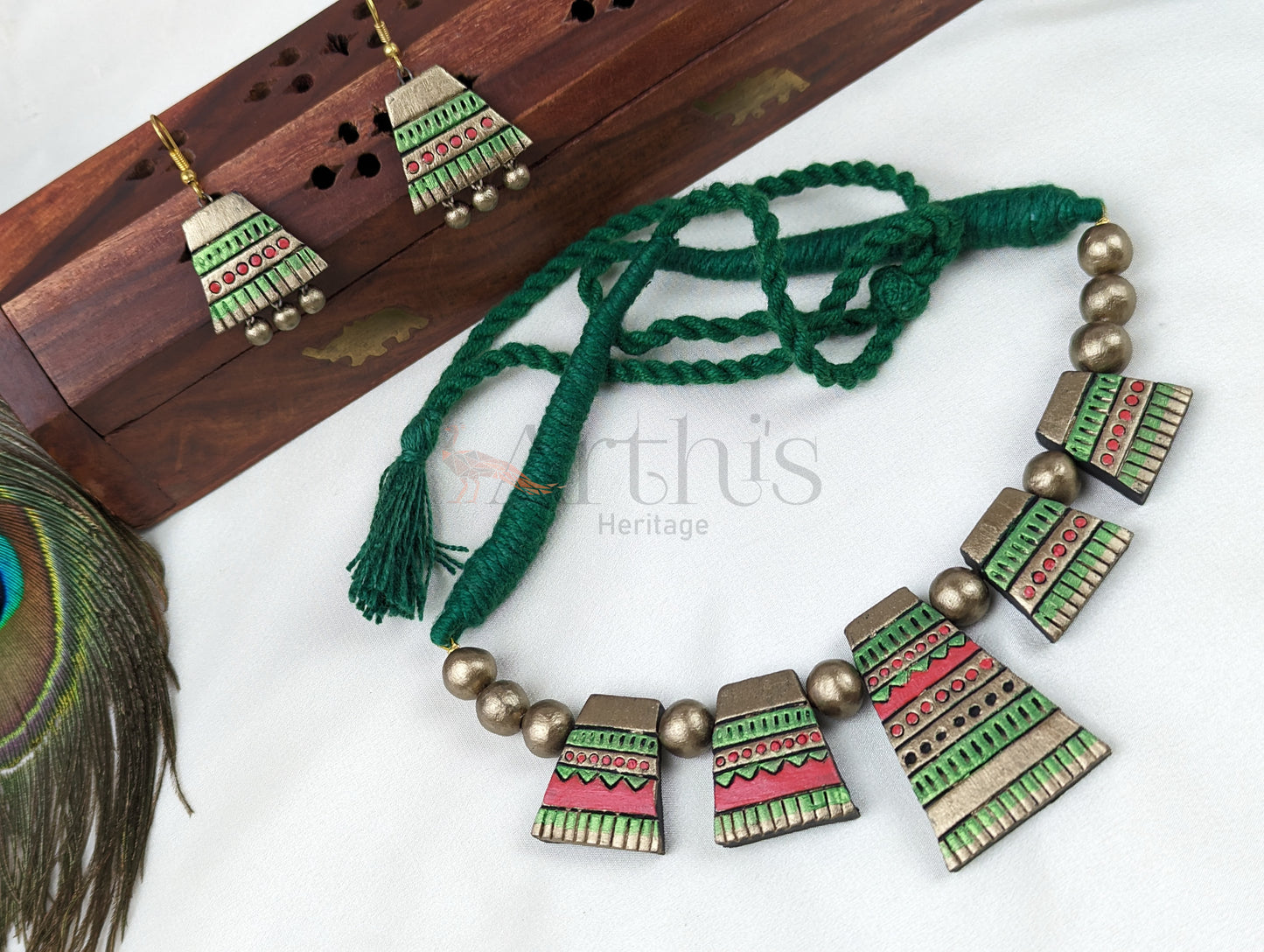 Tribal Art Design Terracotta Necklace & Earrings Set