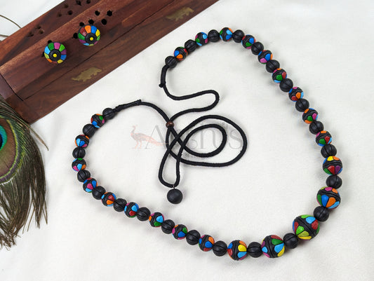 Multicolour Beaded Terracotta Necklace & Earrings Set