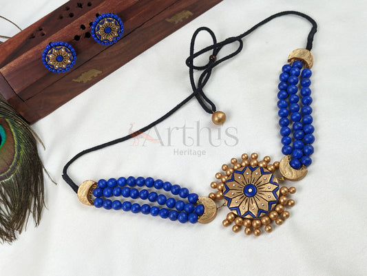 Beaded Terracotta Choker Necklace and Earrings Set