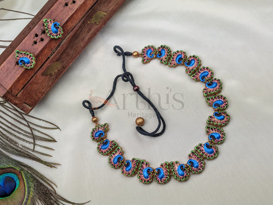 Peacock Terracotta Necklace & Earrings Set