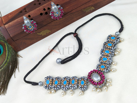 Terracotta Choker Necklace & Earrings Set