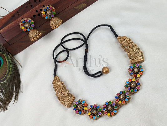 Flower Motif Terracotta Necklace & Earrings Set