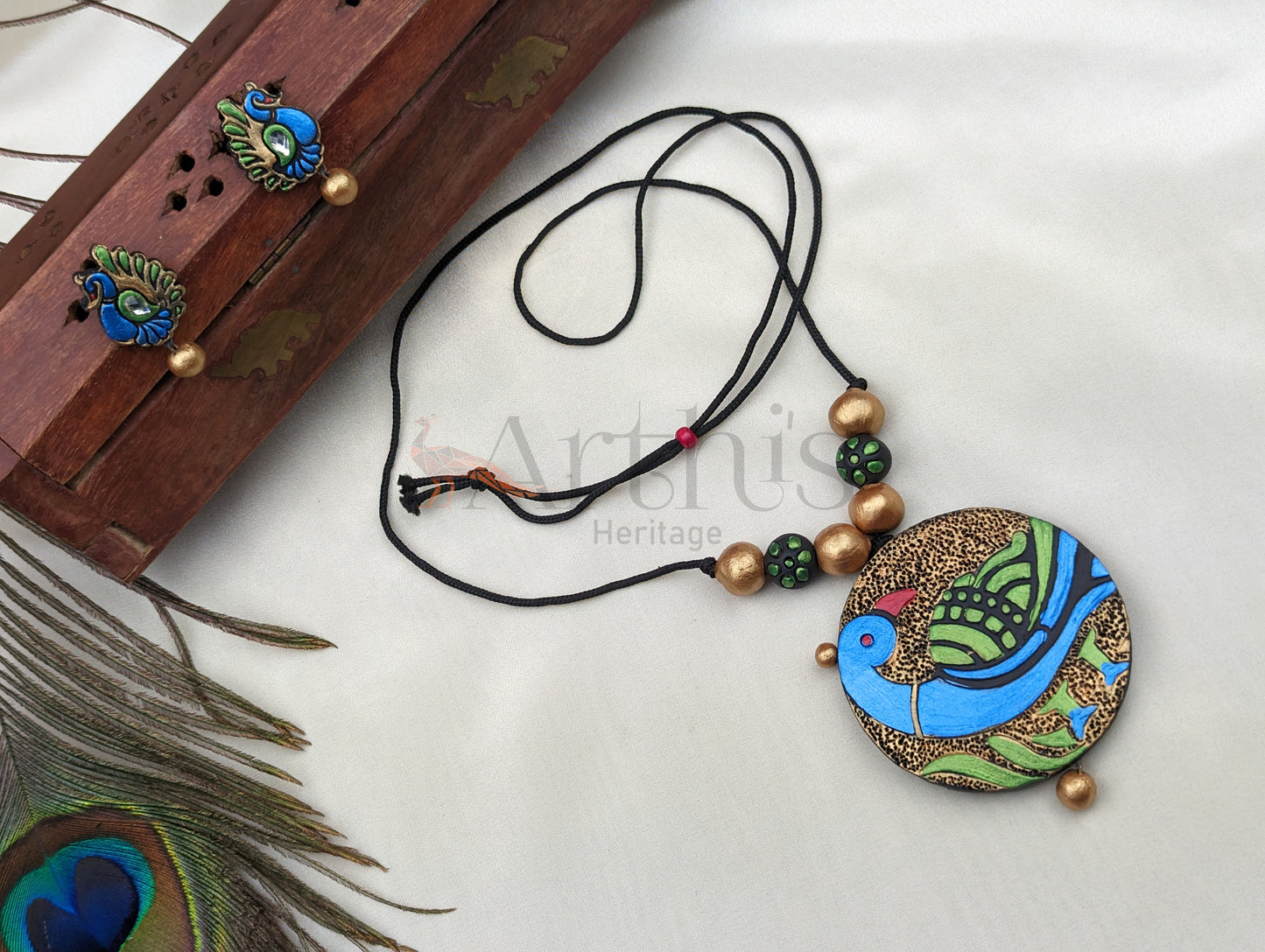 Peacock Terracotta Necklace and Earrings Set