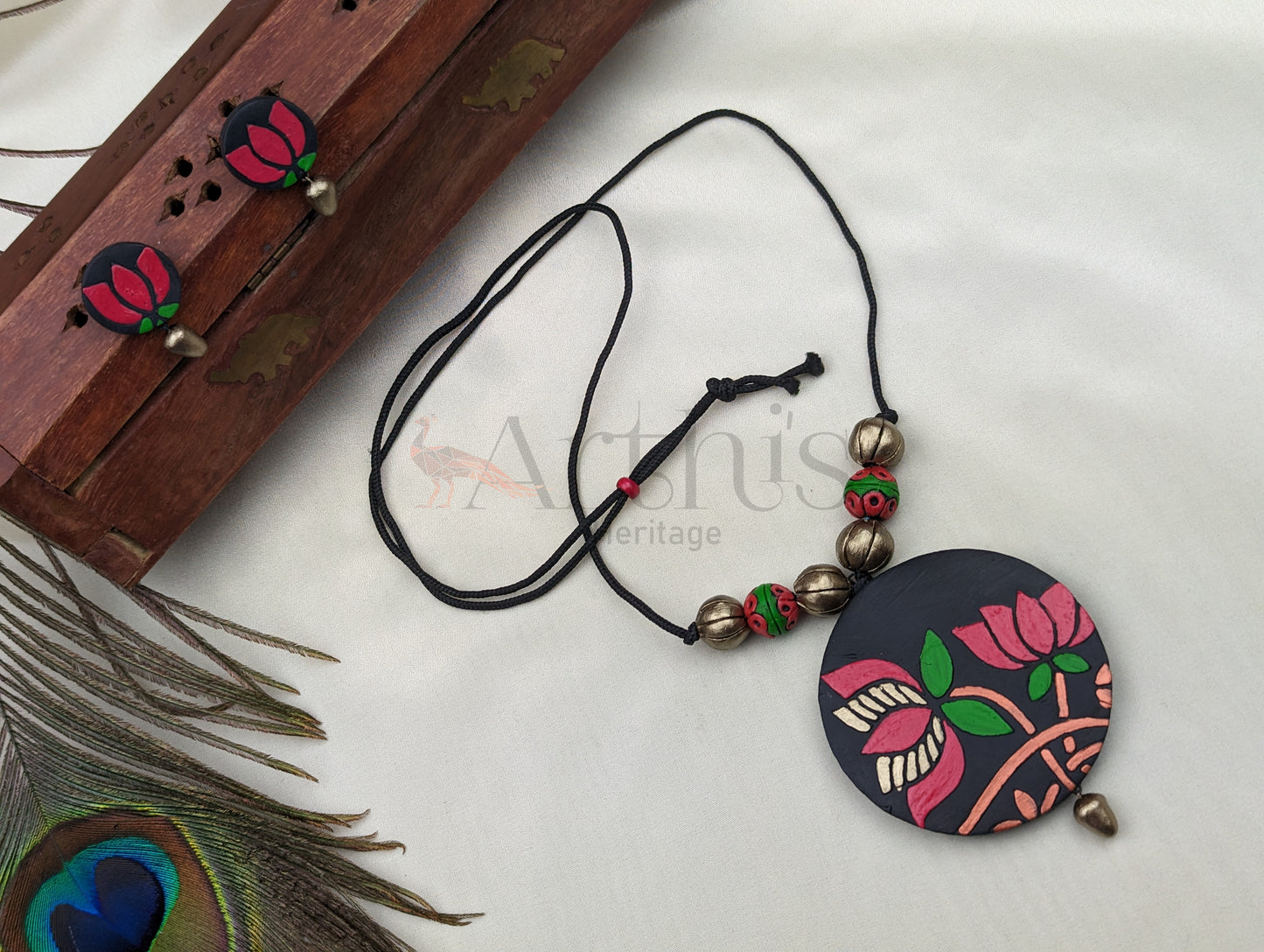 Lotus Flower Terracotta Necklace & Earrings set