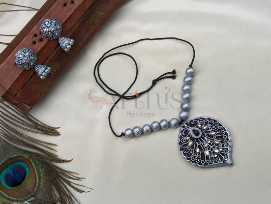 Oxidized Look Terracotta Necklace & Earrings Set