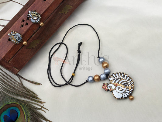 Peacock Terracotta Necklace & Earrings Set