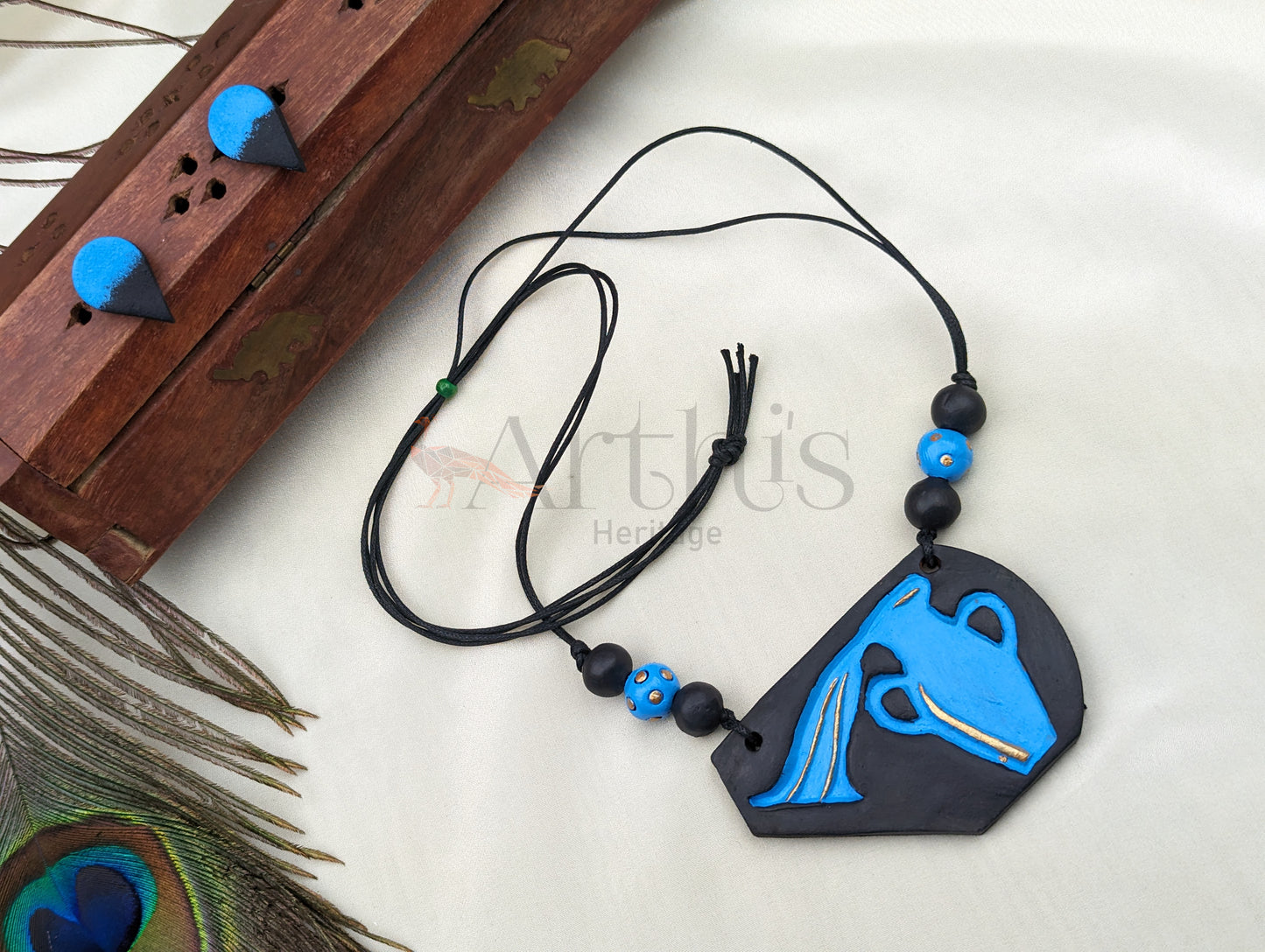 Aquarius Zodiac Sign Terracotta Necklace & Earrings Set