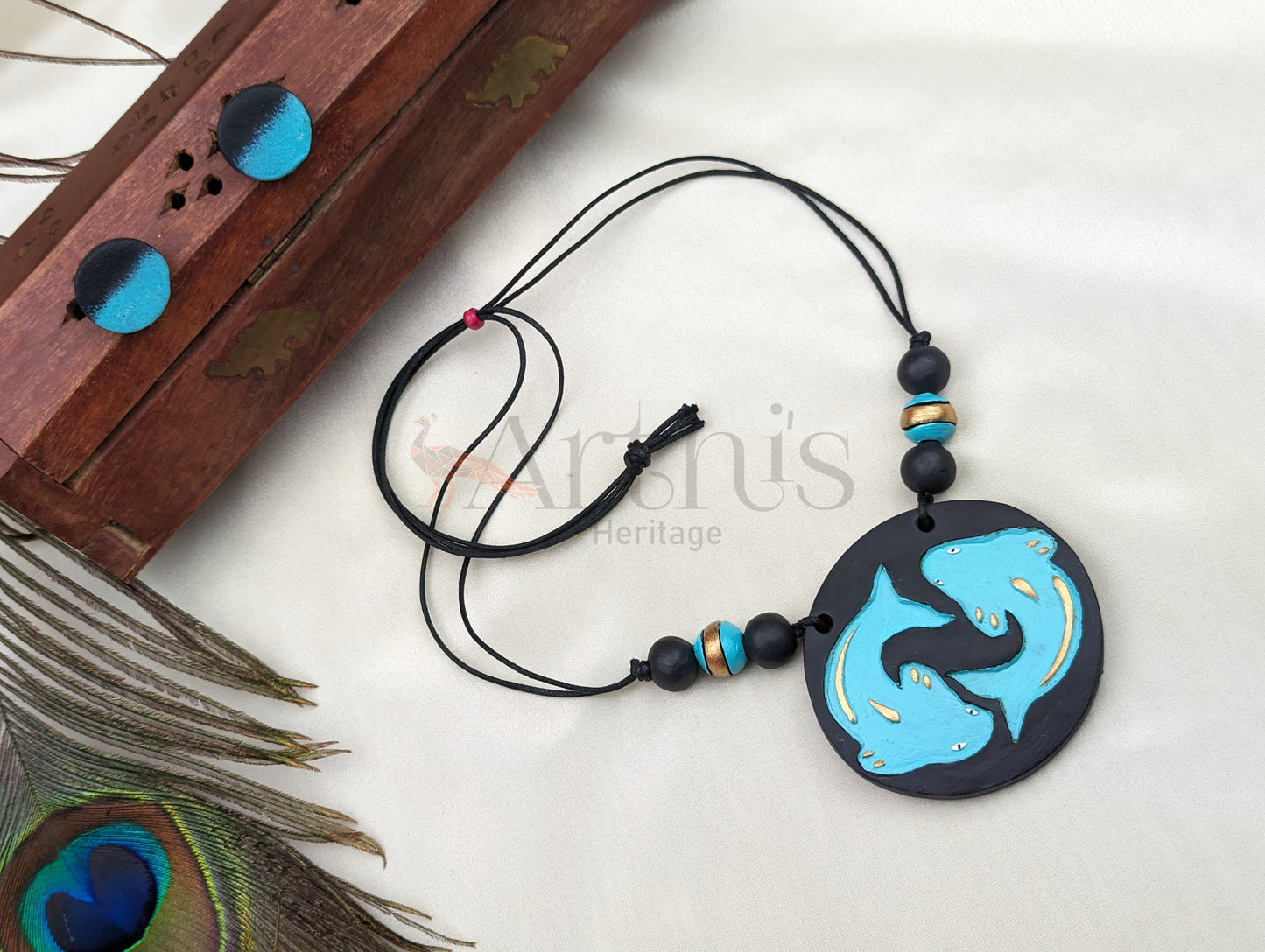 Pisces Zodiac Sign Terracotta Necklace & Earrings Set