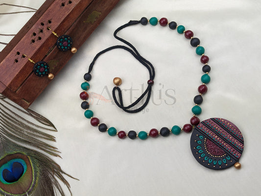 Tribal Art Beaded Terracotta  Necklace & Earrings Set