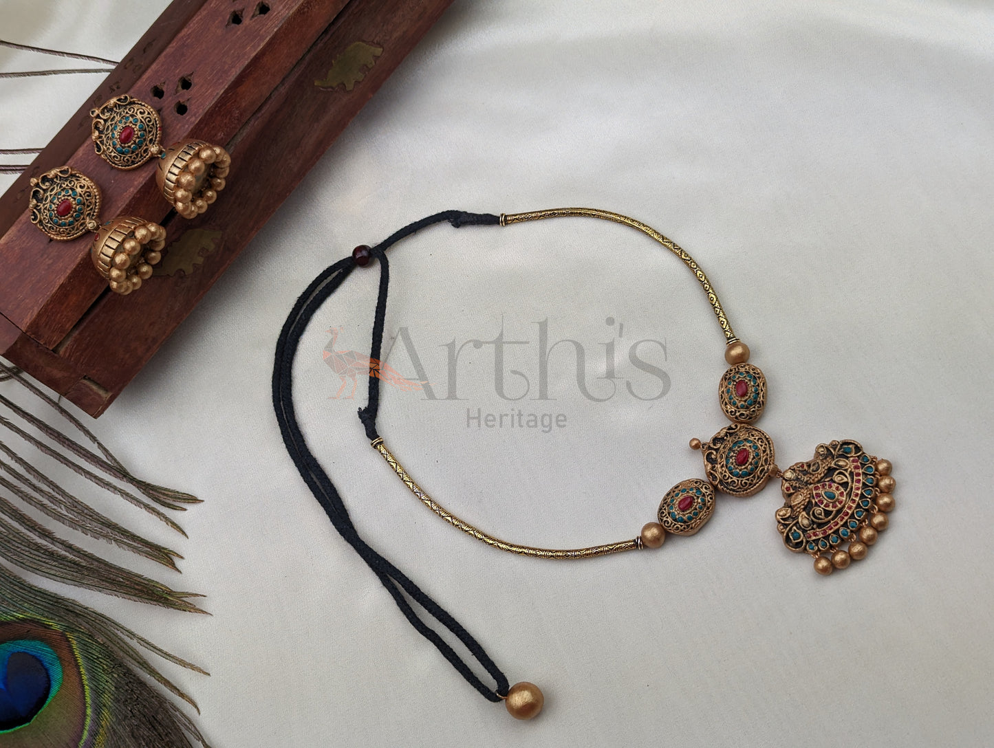 Terracotta Choker Necklace & Earrings Set